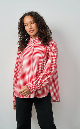 Luella Carrom Cotton Blouse Red Gingham Pattern