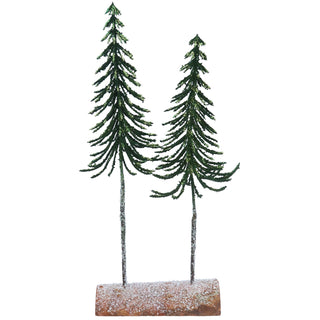 Green Slim Double Glittered Tree on Log Orn