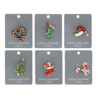 Six assorted Christmas brooches with diamante and enamel designs, Gisela Graham