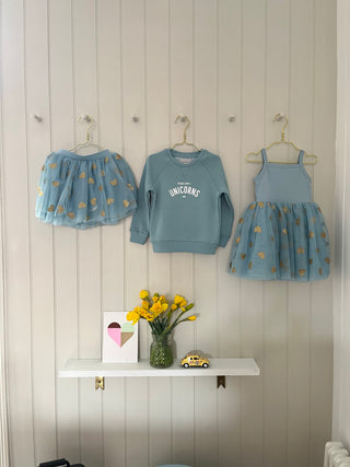 DUCK EGG TUTU WITH GOLD GLITTER HEARTS