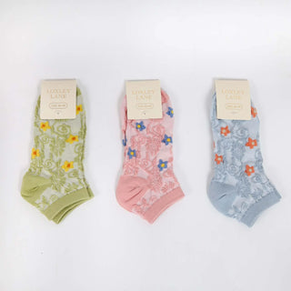 WOMENS COTTON FLORAL TRAINER SOCKS