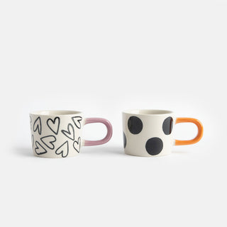 Mono Spot/ Hearts Set Of 2 Espresso Mugs