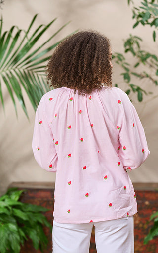 Florento Cotton Top Embroidered Strawberries