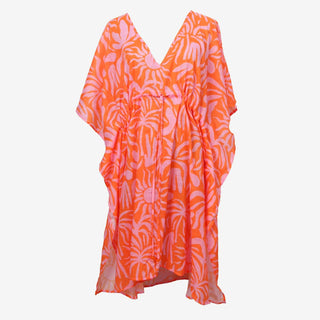 ADJUSTABLE FLORAL KAFTAN PULL TIE DETAIL WITH GLASS BEADS ORANGE