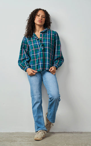 Luella Beauly Cotton Blouse Green/Pink Plaid