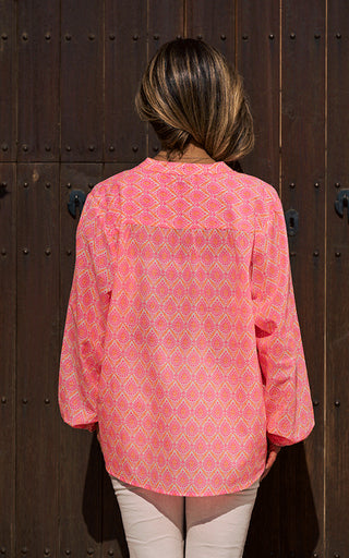Bergerac Long Sleeve Blouse Printed Pattern Neon Pink/Orange