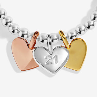 A LITTLE CHARMED MOMENTS | HAPPY 21ST BIRTHDAY | Silver, Gold & Rose Gold Plated | Bracelet | 17.5cm stretch