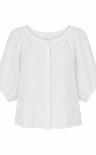 Aurelie Button-Up Linen Top White