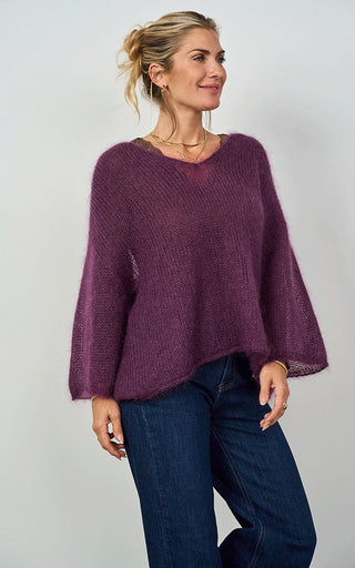 Luella Troon Mohair Blend V Neck Jumper in Plum