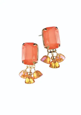 Hot Tomato- Amour Studs W/Droplets - Tangerine Earrings
