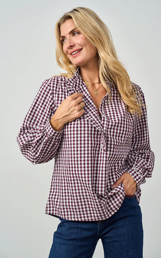 Luella Braemar Plum Gingham Pattern Cotton Blouse