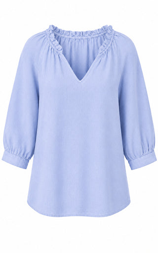 Margaux V-Neck Linen Top Iris