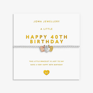 A LITTLE CHARMED MOMENTS | HAPPY 40TH BIRTHDAY | Silver, Gold & Rose Gold Plated | Bracelet | 17.5cm stretch