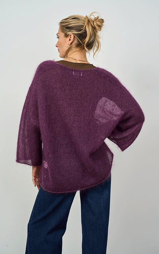 Luella Troon Mohair Blend V Neck Jumper in Plum