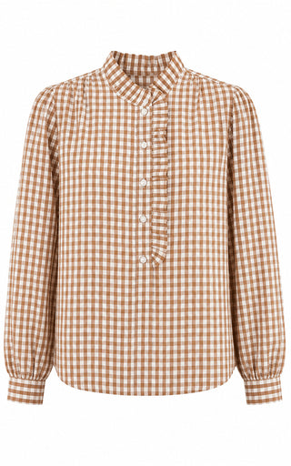 Luella Braemar Stone Gingham  Pattern Cotton Blouse