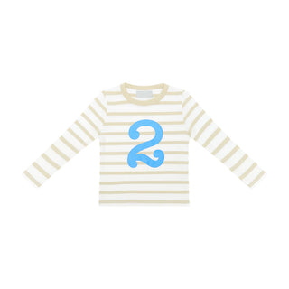SAND & WHITE BRETON STRIPED NUMBER T SHIRT (SEA BLUE)