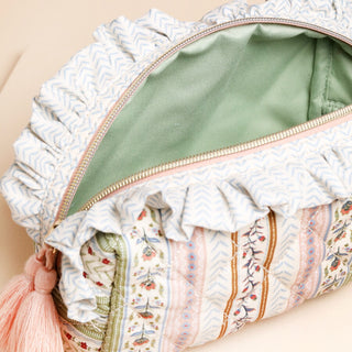 Small Sage and Pink Vintage Floral Quilted Wash Bag