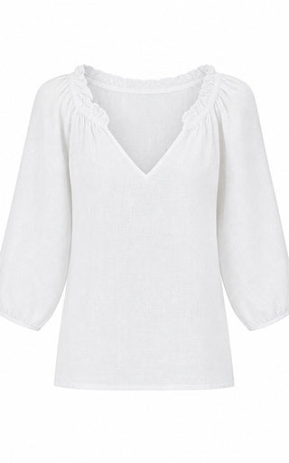 Luella Margaux V-Neck Linen Top White
