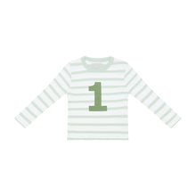 Load image into Gallery viewer, Powder Blue &amp; White Breton Striped Number T Shirt
