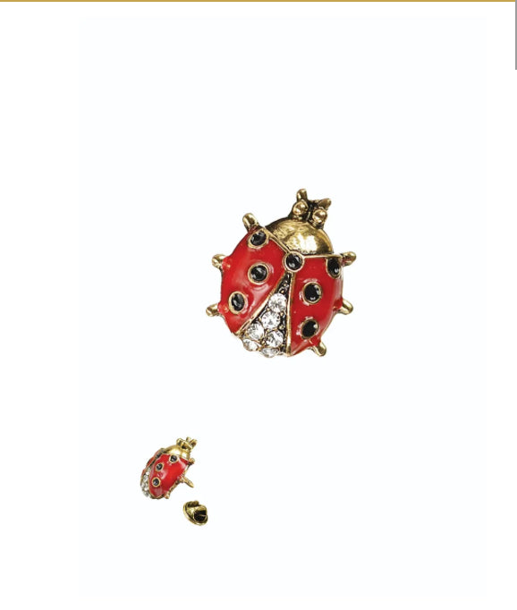 Lady Bird Pin 7 Spot - Antique Gold / Red Enamel