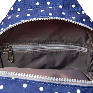 ROKA WILLESDEN SLING BAG IN NAVY POLKA DOT