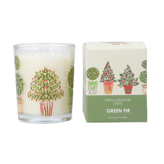Gisela Graham NE Topiary mini Green Fir scented candle with potted topiary trees glass and gift box
