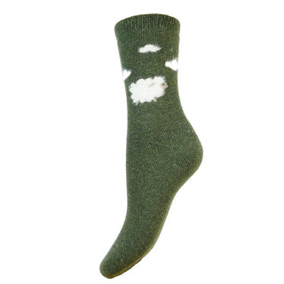 Green Wool Blend Socks with fluffy sheep size 4-7