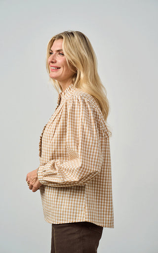 Luella Braemar Stone Gingham  Pattern Cotton Blouse