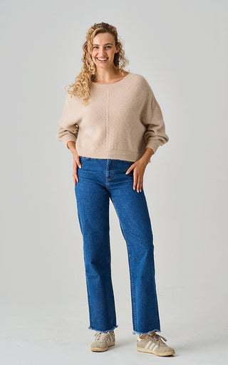Luella Calcot Alpaca Knit Jumper w/Cable Knit Stripe Almond