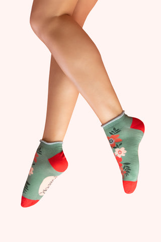 Powder - Floral Spray Trainer Socks - Olive