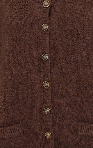 Luella Malmesbury Alpaca Knit Cardigan Antique Bronze Effect Buttons Chocolate