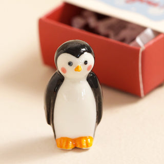 Tiny Matchbox Ceramic Penguin Token