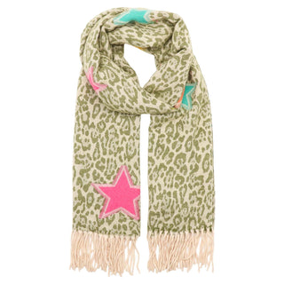 ZELLY - SCARF WINTER WEIGHT ANIMAL AND STARS GREEN