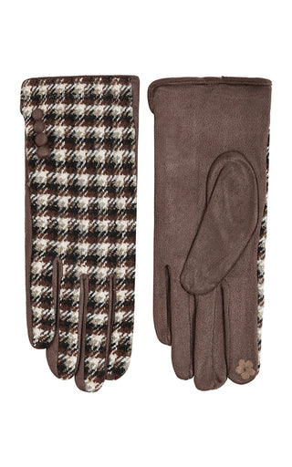 Luella Houndstooth Patterned Gloves Brown/Gold Metallic Thread