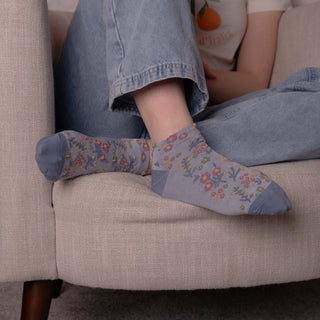 WOMENS COTTON FLORAL TRAINER SOCKS