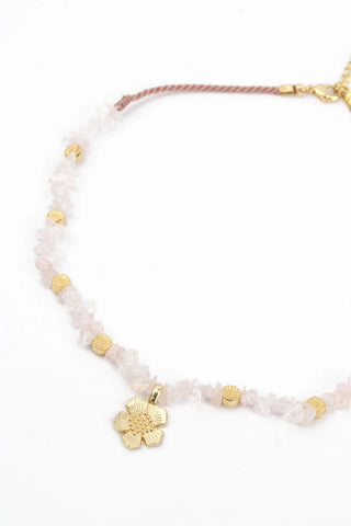 Flower Pendant On Pink Stone Necklace