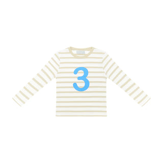 SAND & WHITE BRETON STRIPED NUMBER T SHIRT (SEA BLUE)