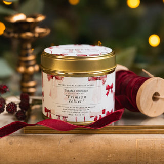 Toasted Crumpet Crimson Velvet Candle in a Matt Gold Tin