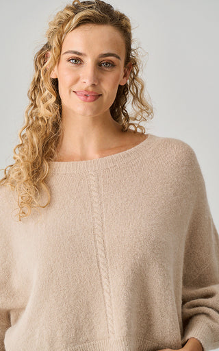 Luella Calcot Alpaca Knit Jumper w/Cable Knit Stripe Almond