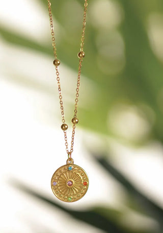Colour Me Compass - Stainless Steel W/18k Gold PVD Necklace