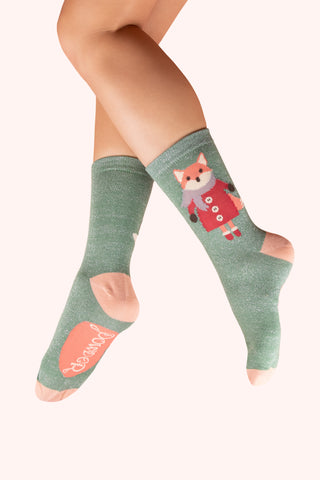 Powder -  Cosy Fox Glitter Ankle Socks