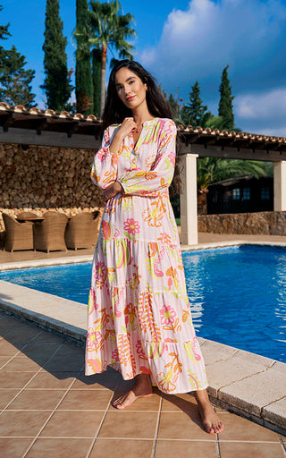 Palermo Cotton Dress Printed Pattern White/Pink/Orange/Lime