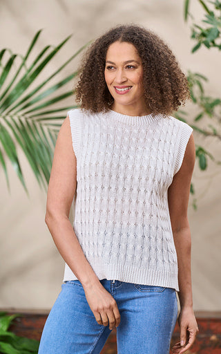 Fowey Cable Knit Cotton Tank Top Ivory
