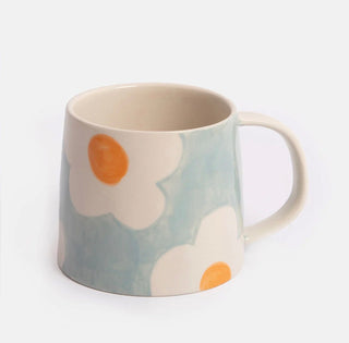 LIGHT BLUE/ORANGE FLOWER LARGE MUG