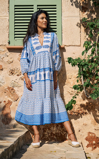 Figari Cotton Dress Printed Pattern White/Blue