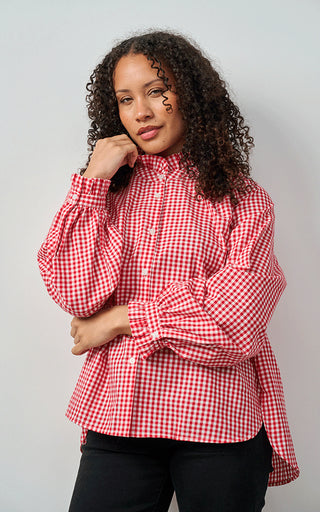 Luella Carrom Cotton Blouse Red Gingham Pattern