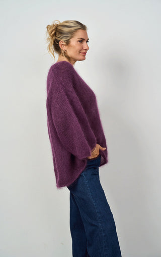 Luella Troon Mohair Blend V Neck Jumper in Plum