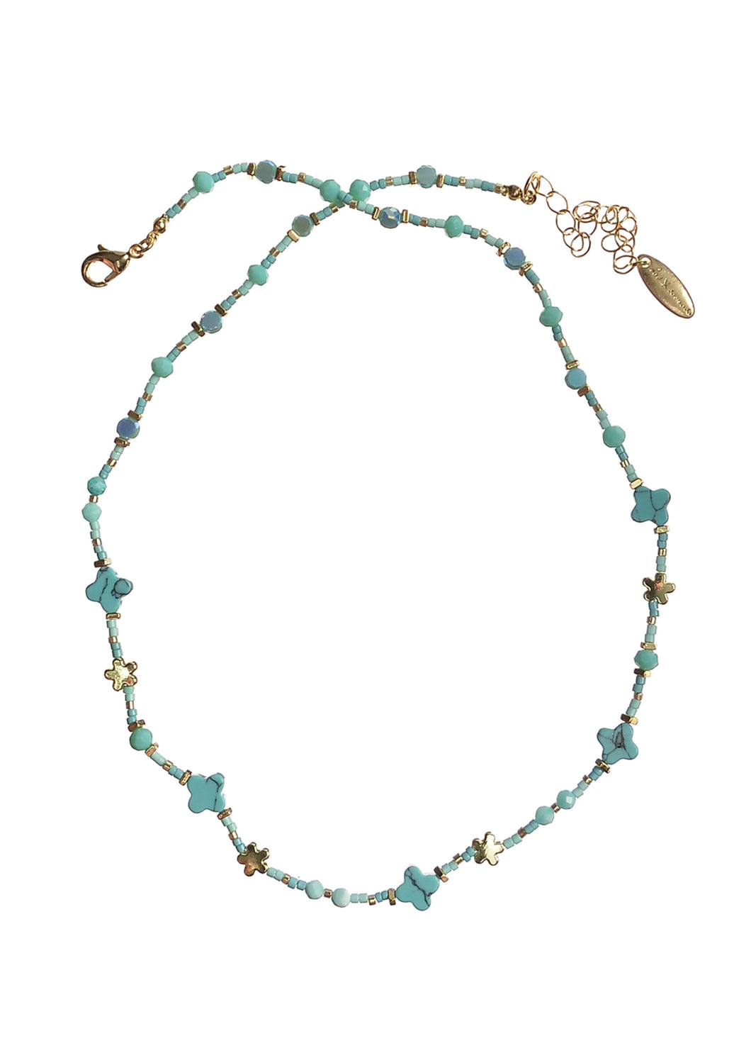 Hot Tomato - A Fine Line W/Maltese Cross Detail - Turq / Gold Necklace