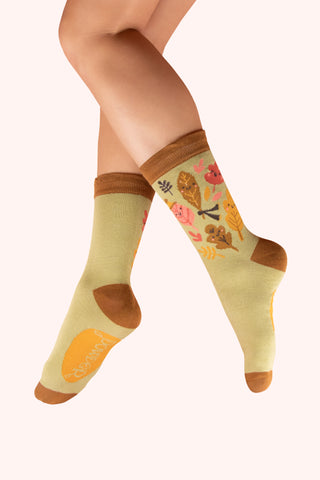 Powder - Happy Leaves Ankle Socks - Sage