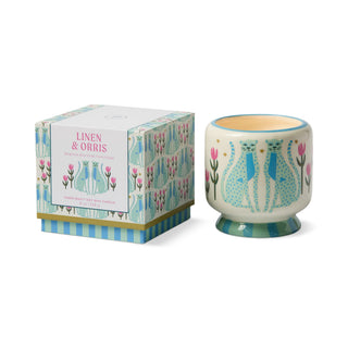 A Dopo 8oz./226g Blue Cheetahs Ceramic Candle - Linen & Orris